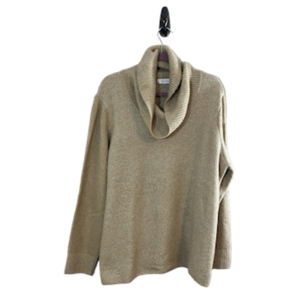 Calvin Klein Women Sweater Size 1X Tan Cowl Neck Pullover Knit Vintage Neutral - Picture 1 of 14